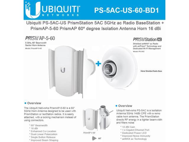 Ubiquiti PS-5AC US PrismStation 5AC 5GHz Shielded airMAX ac Radio Base Station + PrismAP-5-60 PrismAP 60º degree Isolation Antenna Horn 16 dBi