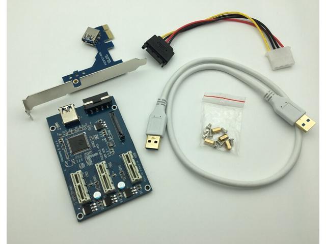 PCI-e Express 1X to 3 Port 1X Switch Multiplier HUB Riser Card + USB 30 Cable HOT Selling Drop Shipping VER005