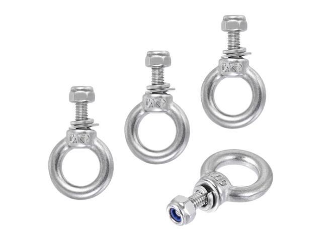Lifting Eye Bolt M4 x 11mm Male Thread with Hex Screw Nut Gasket Flat Washer for Hanging 304 Stainless Steel 4 Sets