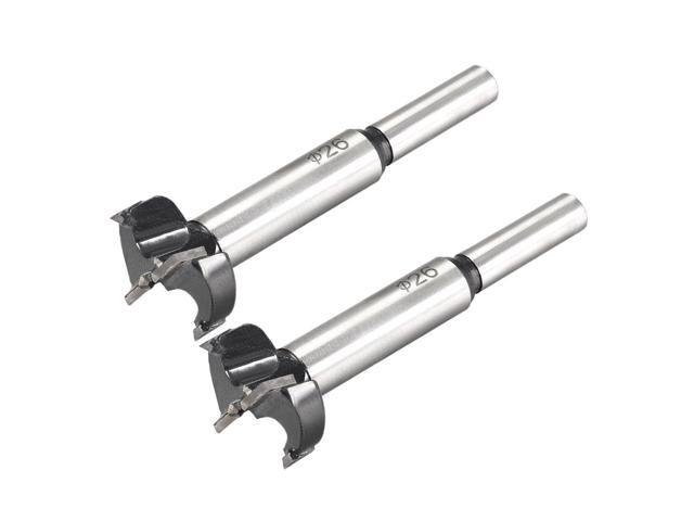 Forstner Wood Boring Drill Bit 26mm Dia Hole Saw Carbide Alloy Tip Steel Round Shank Cutting for Woodworking Black 2Pcs