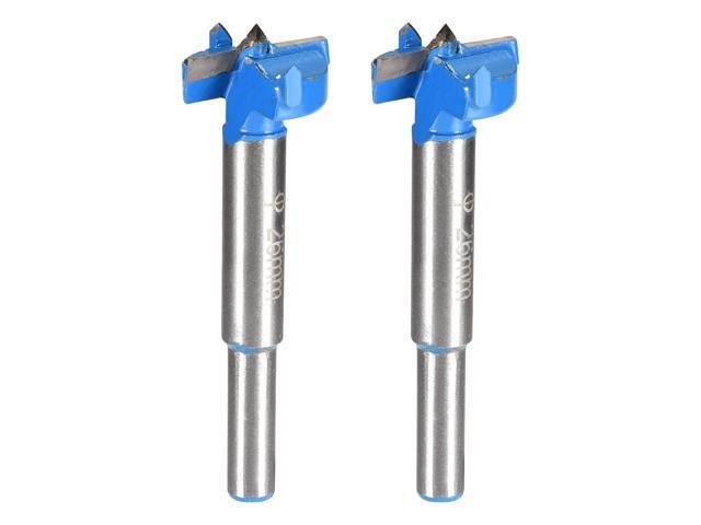 Forstner Wood Boring Drill Bit 26mm Dia Hole Saw Carbide Alloy Tip Steel Round Shank Cutting for Woodworking Blue 2Pcs