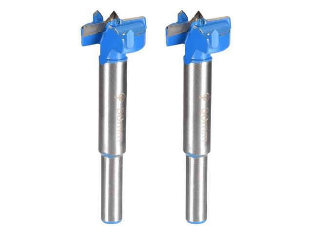 Forstner Wood Boring Drill Bit 30mm Dia Hole Saw Carbide Alloy Tip Steel Round Shank Cutting for Woodworking Blue 2Pcs