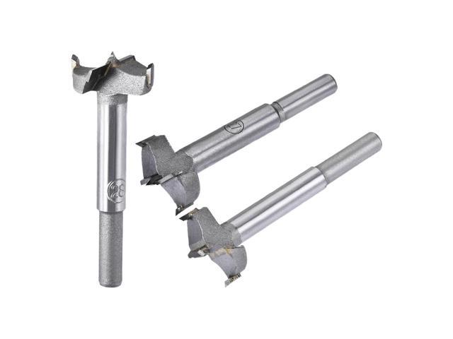 Forstner Wood Boring Drill Bits 26mm 27mm 28mm Dia Hole Saw Carbide Alloy Steel Tip Round Shank Cutting for Hinge Plywood Wood Tool 3in1 Set