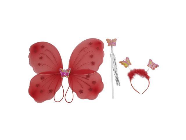 Global BargainsGirls Butterfly Fairy Angel Wings Wand Boppers Set Party Fancy Dress Red