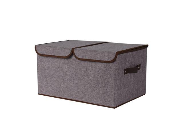 Larger Foldable Storage Box Bin Basket Cubes with Lid Handles Removable Divider Gray