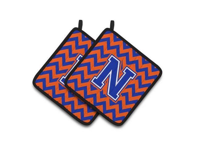 Carolines Treasures CJ1044-NPTHD Letter N Chevron Orange & Blue Pair of Pot Holders 75 x 3 x 75 in