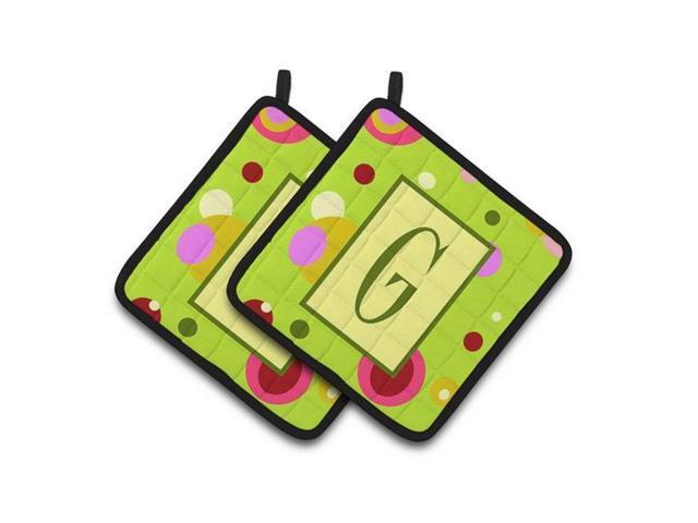 Carolines Treasures CJ1010-GPTHD Letter G Monogram - Lime Green Pair of Pot Holders 75 x 3 x 75 in