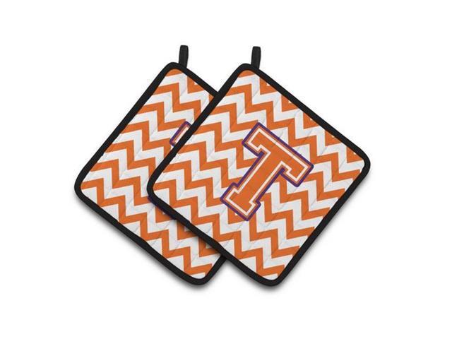 Carolines Treasures CJ1062-TPTHD Letter T Chevron Orange & Regalia Pair of Pot Holders 75 x 3 x 75 in