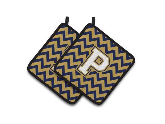Carolines Treasures CJ1057-PPTHD Letter P Chevron Navy Blue & Gold Pair of Pot Holders 75 x 3 x 75 in