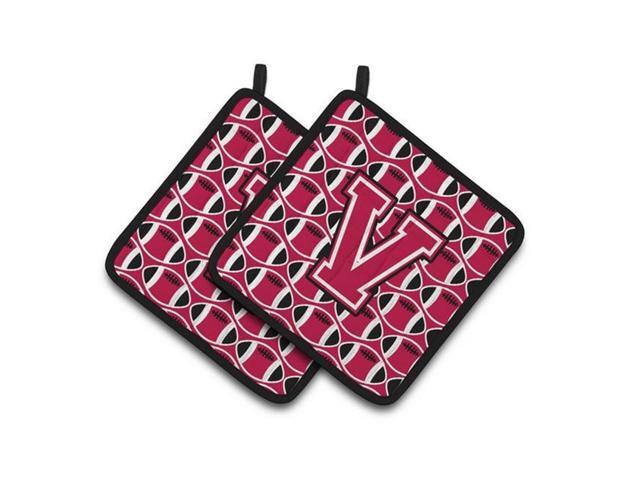 Carolines Treasures CJ1079-VPTHD Letter V Football Crimson & White Pair of Pot Holders 75 x 3 x 75 in