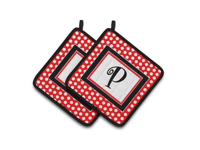 Carolines Treasures CJ1012-PPTHD Letter P Initial Monogram Red Black Polka Dots Pair of Pot Holders 75 x 3 x 75 in