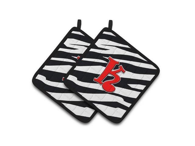Carolines Treasures CJ1024-KPTHD Monogram Initial K Zebra Red Pair of Pot Holders 75 x 3 x 75 in