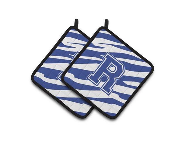 Carolines Treasures CJ1034-RPTHD Monogram Initial R Tiger Stripe Blue & White Pair of Pot Holders 75 x 3 x 75 in