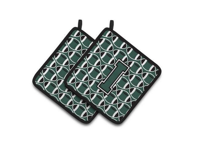 Carolines Treasures CJ1071-IPTHD Letter I Football Green & White Pair of Pot Holders 75 x 3 x 75 in