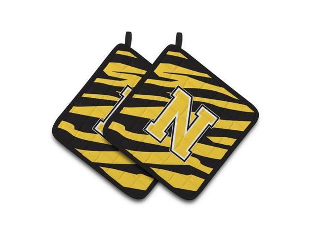 Carolines Treasures CJ1026-NPTHD Monogram Initial N Tiger Stripe - Black Gold Pair of Pot Holders 75 x 3 x 75 in