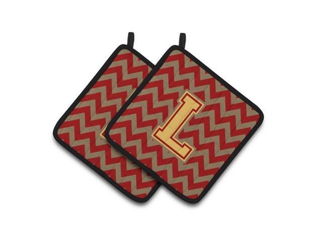 Carolines Treasures CJ1048-LPTHD Letter L Chevron Garnet & Gold Pair of Pot Holders 75 x 3 x 75 in