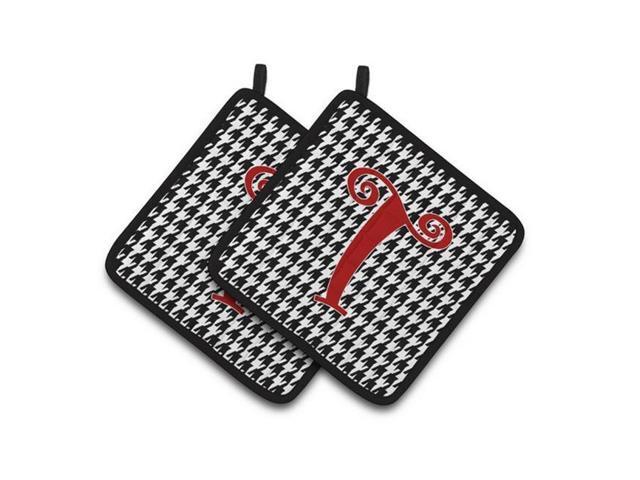 Carolines Treasures CJ1035-TPTHD Monogram Initial T Houndstooth Black Pair of Pot Holders 75 x 3 x 75 in