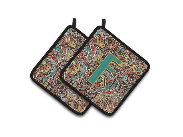 Carolines Treasures CJ2013-FPTHD Letter F Retro Tribal Alphabet Initial Pair of Pot Holders 75 x 3 x 75 in