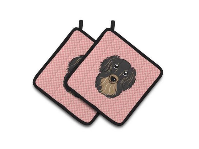 Carolines Treasures BB1213PTHD Checkerboard Pink Longhair Black & Tan Dachshund Pair of Pot Holders 75 x 3 x 75 in