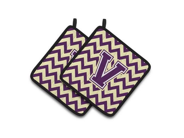 Carolines Treasures CJ1058-VPTHD Letter V Chevron Purple & Gold Pair of Pot Holders 75 x 3 x 75 in
