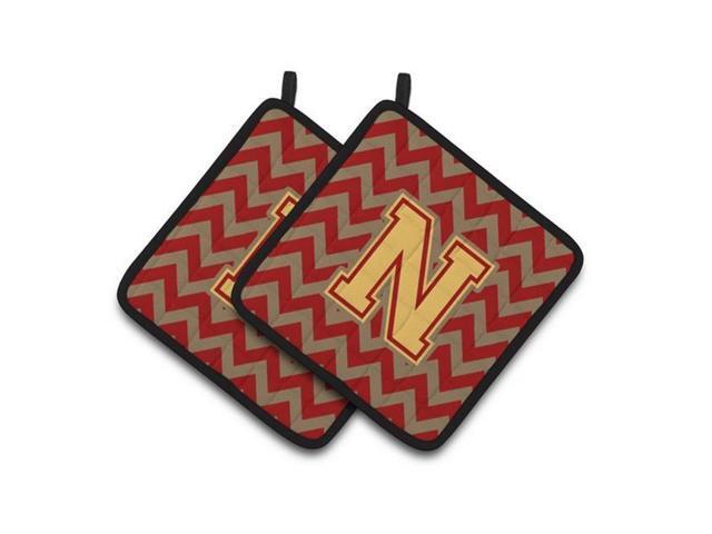 Carolines Treasures CJ1048-NPTHD Letter N Chevron Garnet & Gold Pair of Pot Holders 75 x 3 x 75 in