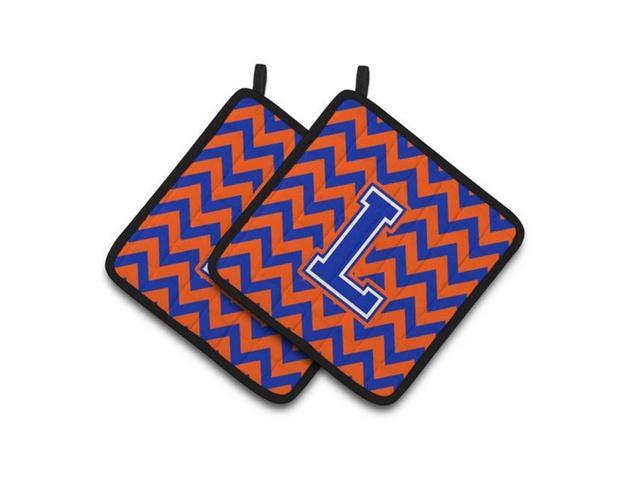 Carolines Treasures CJ1044-LPTHD Letter L Chevron Orange & Blue Pair of Pot Holders 75 x 3 x 75 in