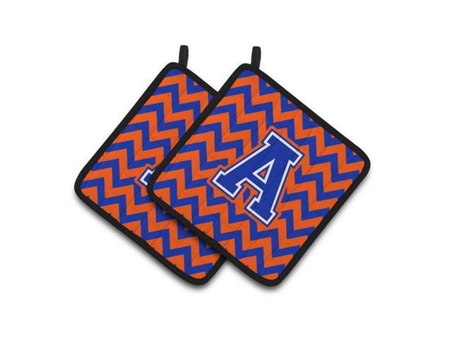 Carolines Treasures CJ1044-APTHD Letter A Chevron Orange & Blue Pair of Pot Holders 75 x 3 x 75 in