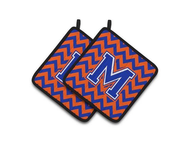 Carolines Treasures CJ1044-MPTHD Letter M Chevron Orange & Blue Pair of Pot Holders 75 x 3 x 75 in