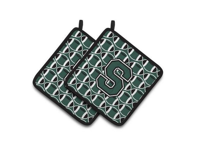 Carolines Treasures CJ1071-SPTHD Letter S Football Green & White Pair of Pot Holders 75 x 3 x 75 in