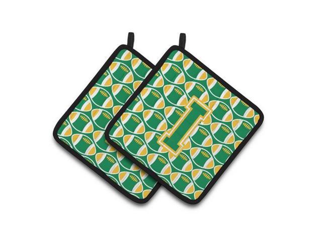 Carolines Treasures CJ1069-IPTHD Letter I Football Green & Gold Pair of Pot Holders 75 x 3 x 75 in