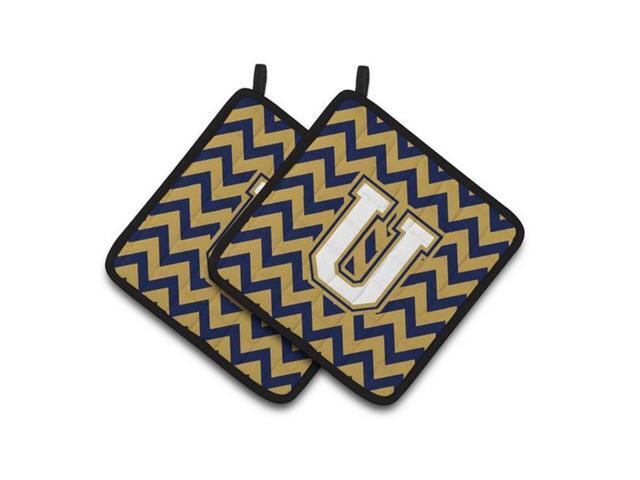 Carolines Treasures CJ1057-UPTHD Letter U Chevron Navy Blue & Gold Pair of Pot Holders 75 x 3 x 75 in