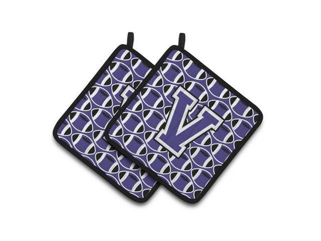 Carolines Treasures CJ1068-VPTHD Letter V Football Purple & White Pair of Pot Holders 75 x 3 x 75 in
