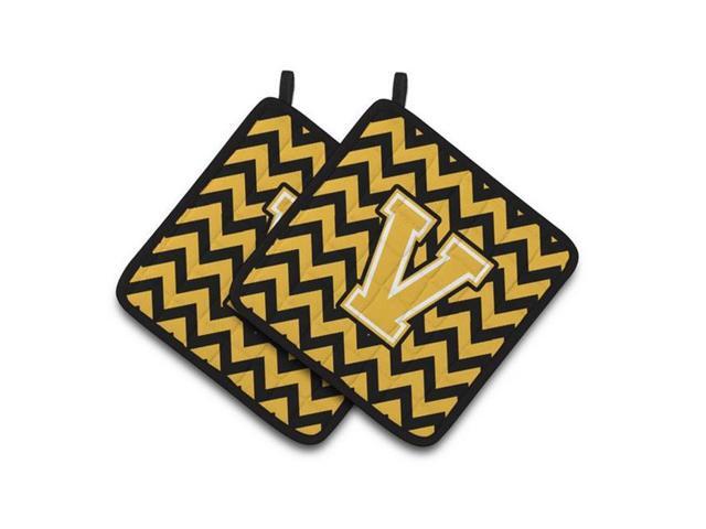 Carolines Treasures CJ1053-VPTHD Letter V Chevron Black & Gold Pair of Pot Holders 75 x 3 x 75 in
