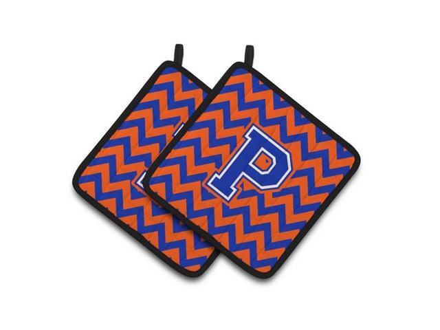 Carolines Treasures CJ1044-PPTHD Letter P Chevron Orange & Blue Pair of Pot Holders 75 x 3 x 75 in
