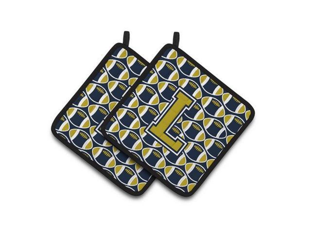 Carolines Treasures CJ1074-LPTHD Letter L Football Blue & Gold Pair of Pot Holders 75 x 3 x 75 in