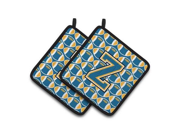 Carolines Treasures CJ1077-ZPTHD Letter Z Football Blue & Gold Pair of Pot Holders 75 x 3 x 75 in