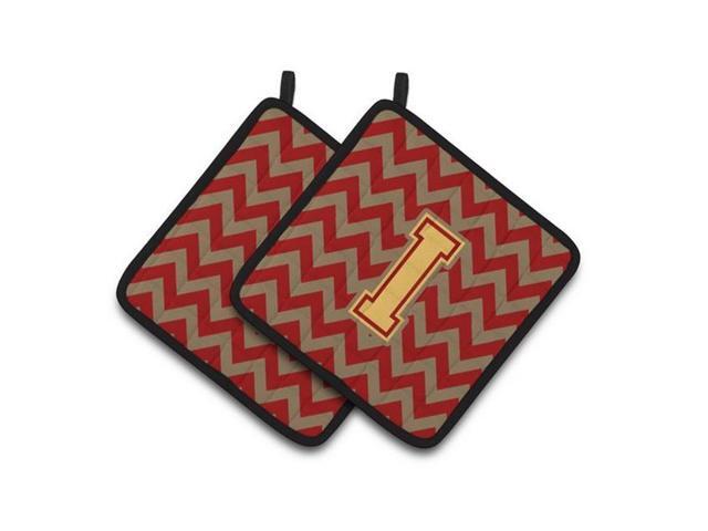 Carolines Treasures CJ1048-IPTHD Letter I Chevron Garnet & Gold Pair of Pot Holders 75 x 3 x 75 in