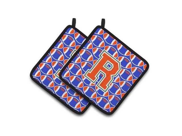 Carolines Treasures CJ1083-RPTHD Letter R Football Green Blue & Orange Pair of Pot Holders 75 x 3 x 75 in