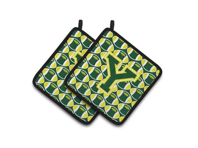 Carolines Treasures CJ1075-YPTHD Letter Y Football Green & Yellow Pair of Pot Holders 75 x 3 x 75 in