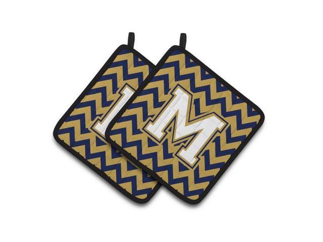 Carolines Treasures CJ1057-MPTHD Letter M Chevron Navy Blue & Gold Pair of Pot Holders 75 x 3 x 75 in
