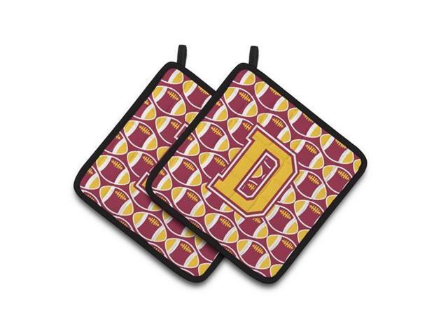 Carolines Treasures CJ1081-DPTHD Letter D Football Maroon & Gold Pair of Pot Holders 75 x 3 x 75 in
