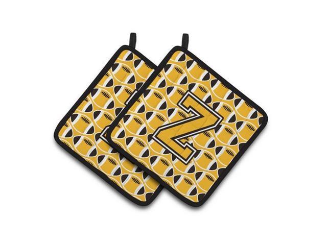 Carolines Treasures CJ1080-ZPTHD Letter Z Football Black Old Gold & White Pair of Pot Holders 75 x 3 x 75 in