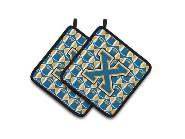 Carolines Treasures CJ1077-XPTHD Letter X Football Blue & Gold Pair of Pot Holders 75 x 3 x 75 in