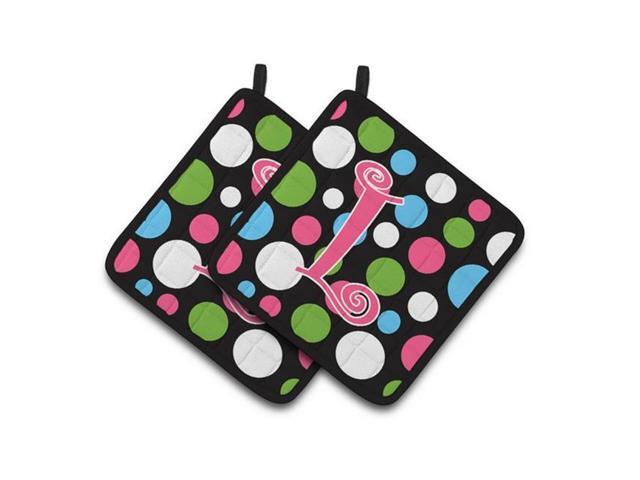 Carolines Treasures CJ1038-LPTHD Monogram Initial L Polkadots & Pink Pair of Pot Holders 75 x 3 x 75 in