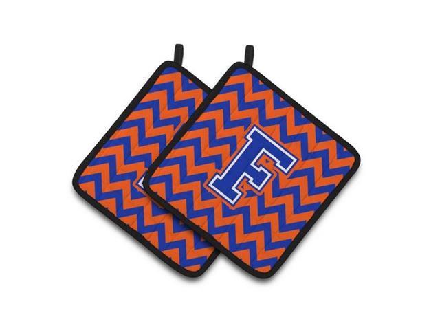 Carolines Treasures CJ1044-FPTHD Letter F Chevron Orange & Blue Pair of Pot Holders 75 x 3 x 75 in