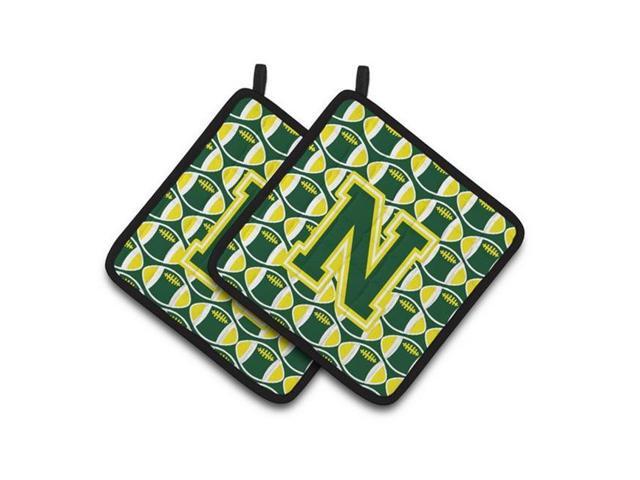 Carolines Treasures CJ1075-NPTHD Letter N Football Green & Yellow Pair of Pot Holders 75 x 3 x 75 in
