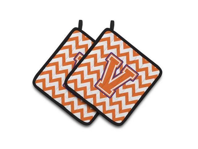 Carolines Treasures CJ1062-VPTHD Letter V Chevron Orange & Regalia Pair of Pot Holders 75 x 3 x 75 in