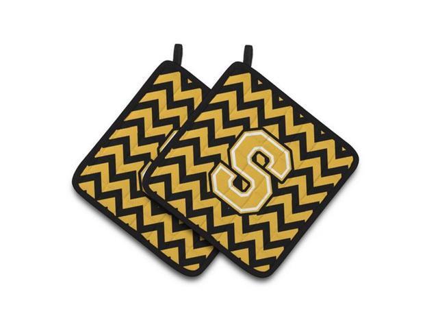 Carolines Treasures CJ1053-SPTHD Letter S Chevron Black & Gold Pair of Pot Holders 75 x 3 x 75 in