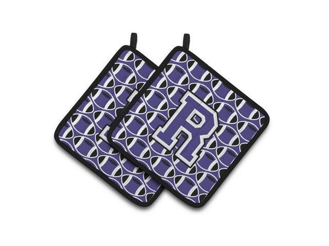 Carolines Treasures CJ1068-RPTHD Letter R Football Purple & White Pair of Pot Holders 75 x 3 x 75 in