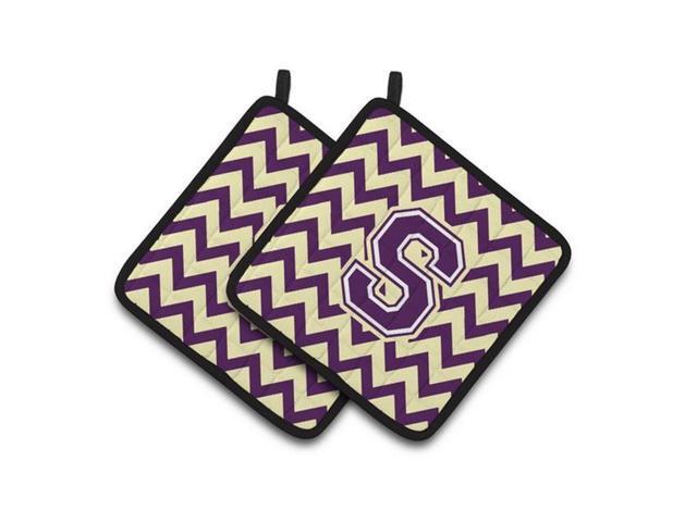 Carolines Treasures CJ1058-SPTHD Letter S Chevron Purple & Gold Pair of Pot Holders 75 x 3 x 75 in